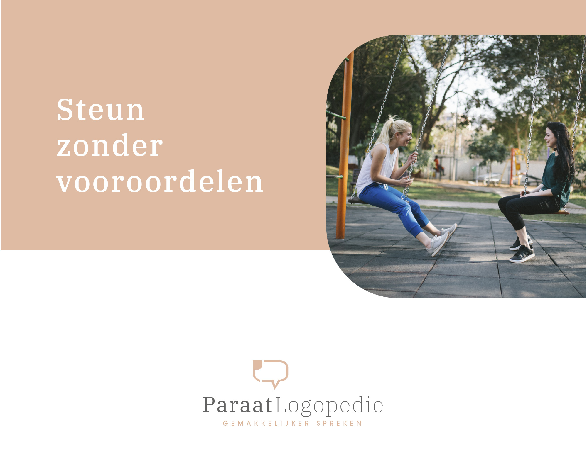 Post van Paraat Logopedie waar 2 dames op de schommel zitten.